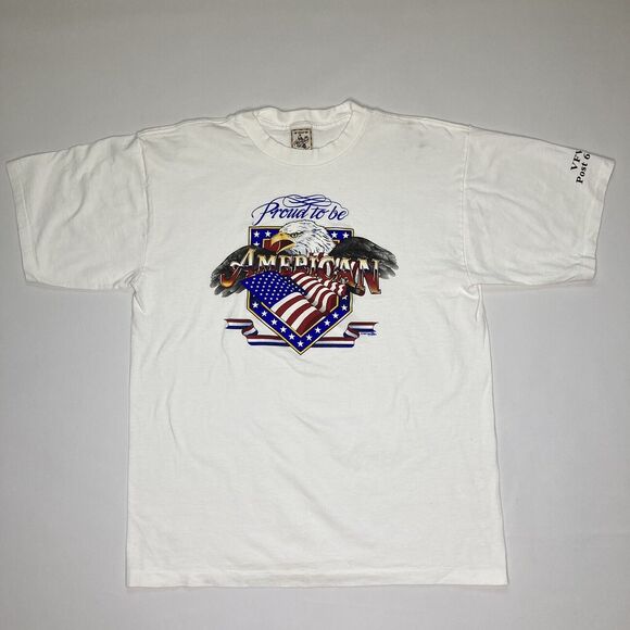 Vintage Proud to Be An American T Shirt XL ‘97 White 3D Flag Eagle Patriot VFW - Picture 1 of 8